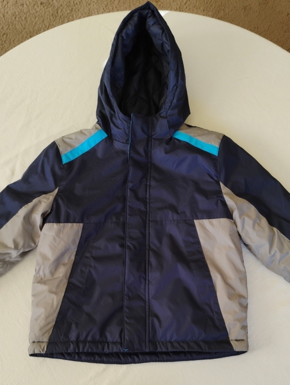Boy's Navy and Gray Hooded Winter Jacket with Teal Accent Healthtex Sz 4T